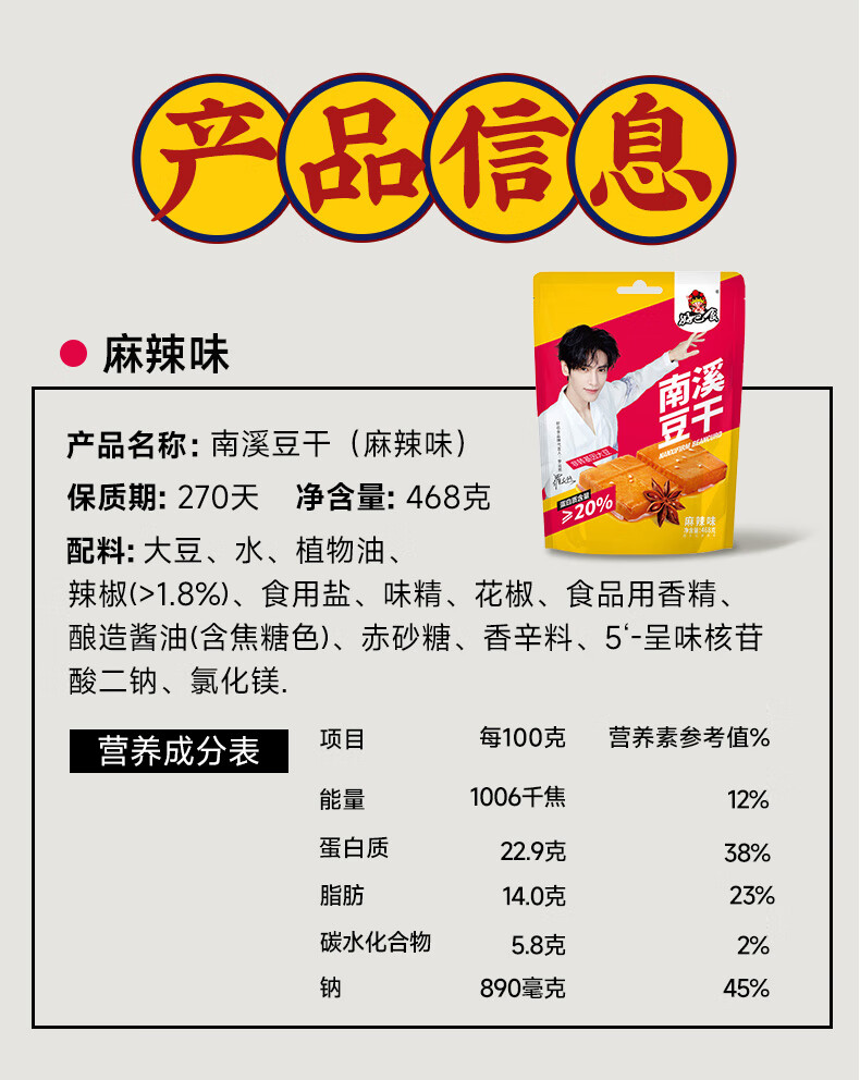 好巴食南溪豆干468g*3袋（五香/麻辣/烧烤）各一袋 宅家办公室休闲零食出游便携