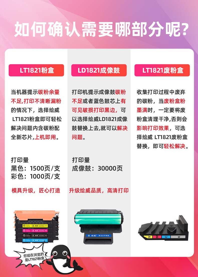 绘威 LT1821粉盒 红色易加粉 适用联想/Lenovo CS1821 CS1821W CS1831 CS1831W CM7110W CM7120W 1支装