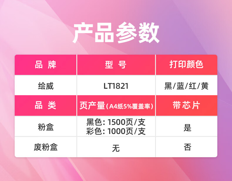 绘威 LT1821粉盒 红色易加粉 适用联想/Lenovo CS1821 CS1821W CS1831 CS1831W CM7110W CM7120W 1支装