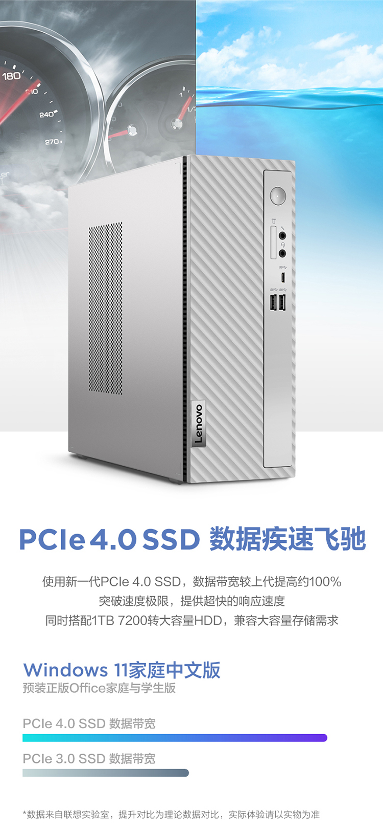 联想(Lenovo)天逸510S个人商务台式机电脑整机(12代i3-12100 8G 1T+256G SSD wifi6 win11)23英寸
