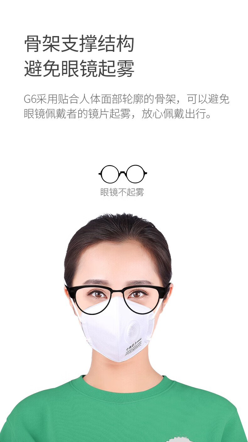 中体倍力 KN95防护口罩防飞沫流感熔喷层呼气阀头戴式耳戴式口罩 G6-3枚装白色/头戴式