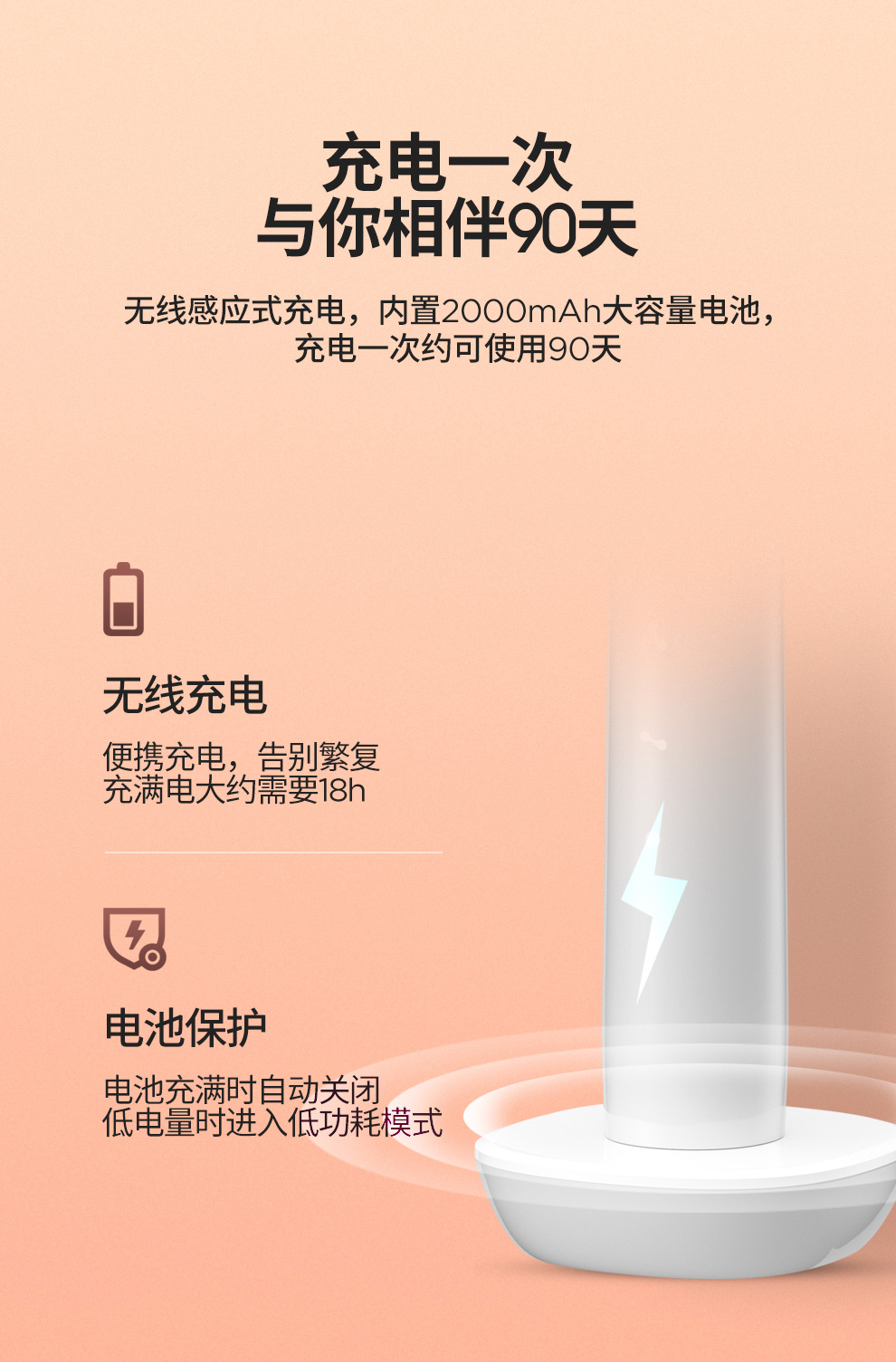 西屋(Westinghouse)电动牙刷 成人充电式声波震动电动牙刷全自动牙刷 象牙白 WT-501W