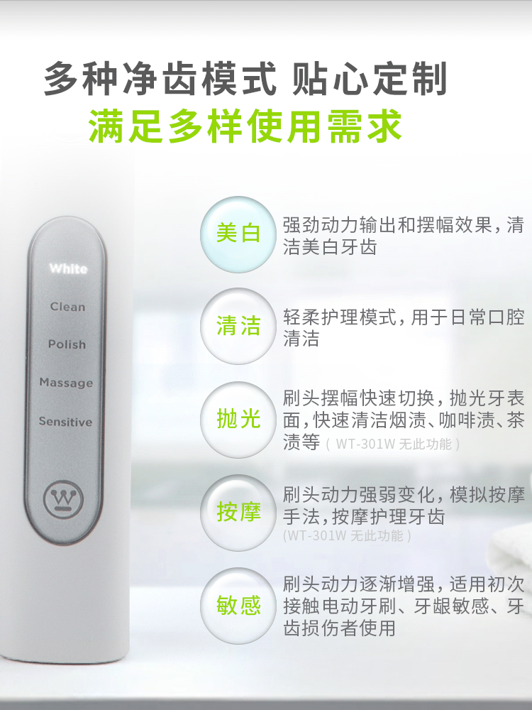 西屋(Westinghouse)电动牙刷 成人充电式声波震动电动牙刷全自动牙刷 象牙白 WT-501W