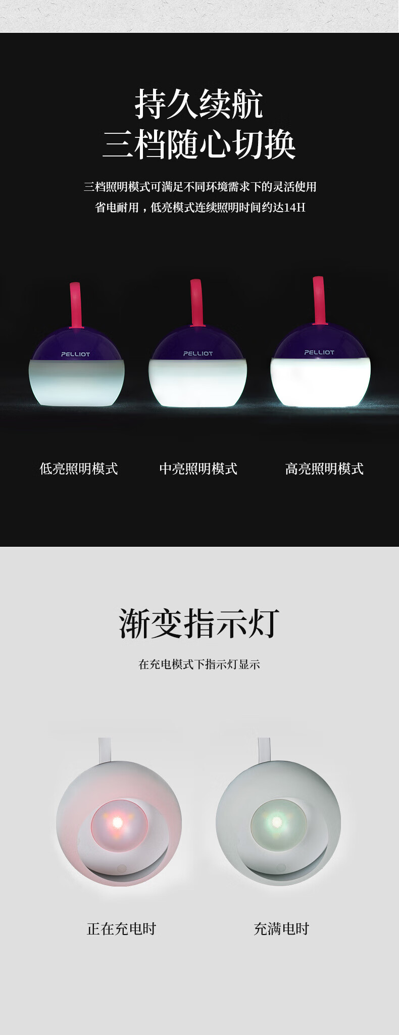 伯希和户外露营充电LED灯帐篷照明灯超亮超长续航野营地灯应急灯 紫罗兰