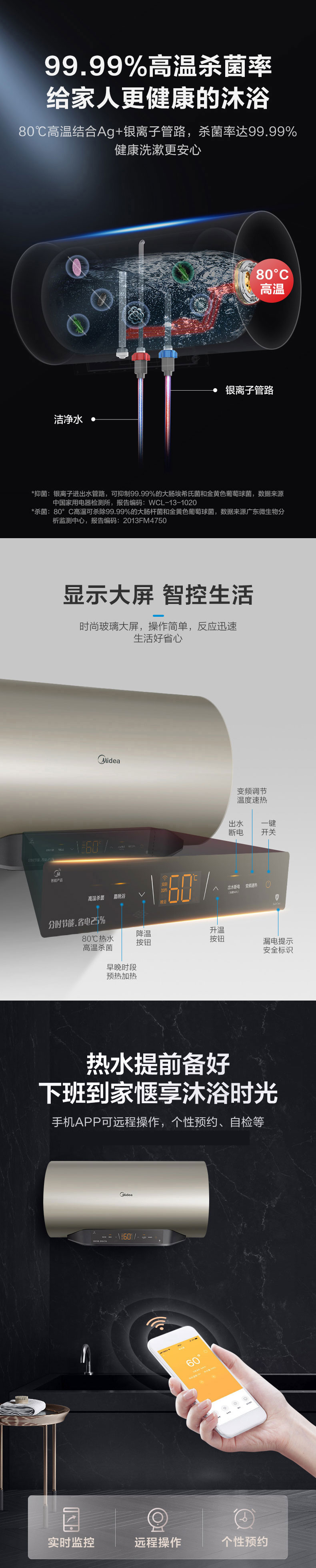 美的（Midea）电热水器80升变频速热遥控数显电热水器一级能效F80-22DE5(HEY)白