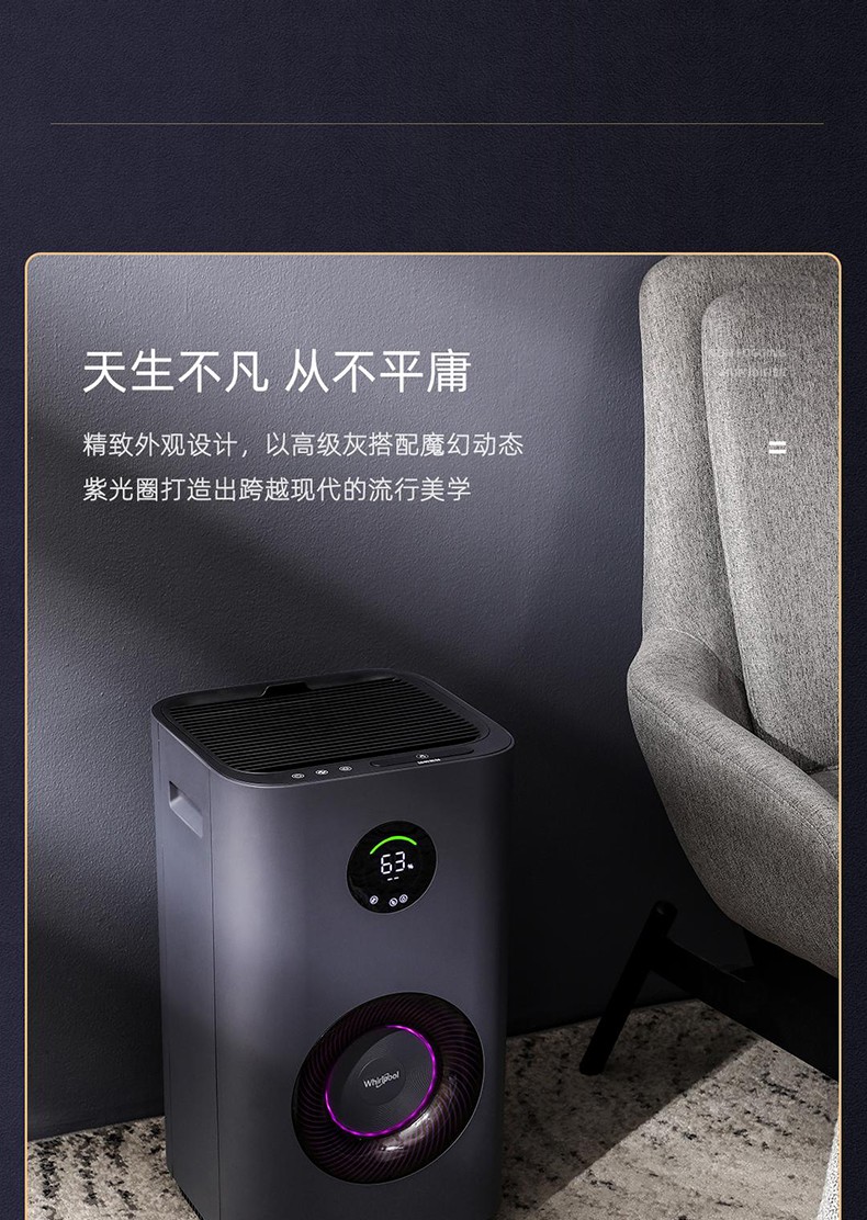 惠而浦（whirlpool）加湿器婴儿孕妇落地式智能恒湿 卧室家用办公室6L大容量无雾加湿器 WH-PD602Z 钛灰色