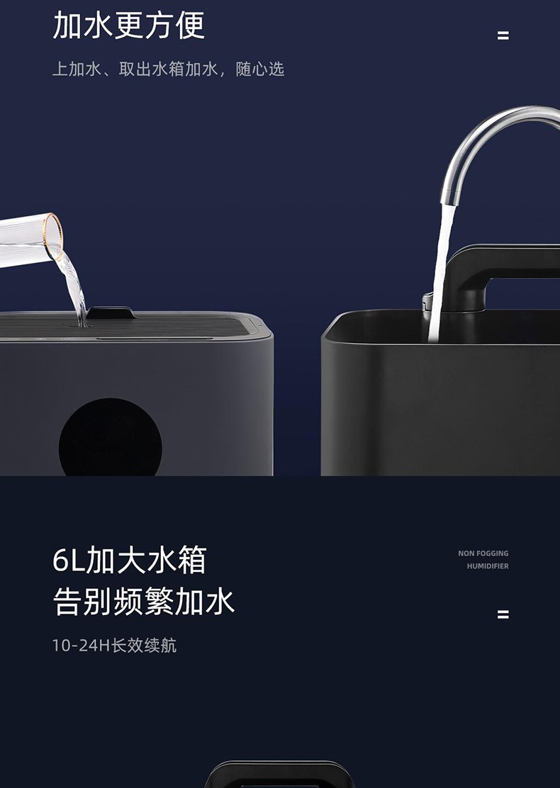 惠而浦（whirlpool）加湿器婴儿孕妇落地式智能恒湿 卧室家用办公室6L大容量无雾加湿器 WH-PD602Z 钛灰色