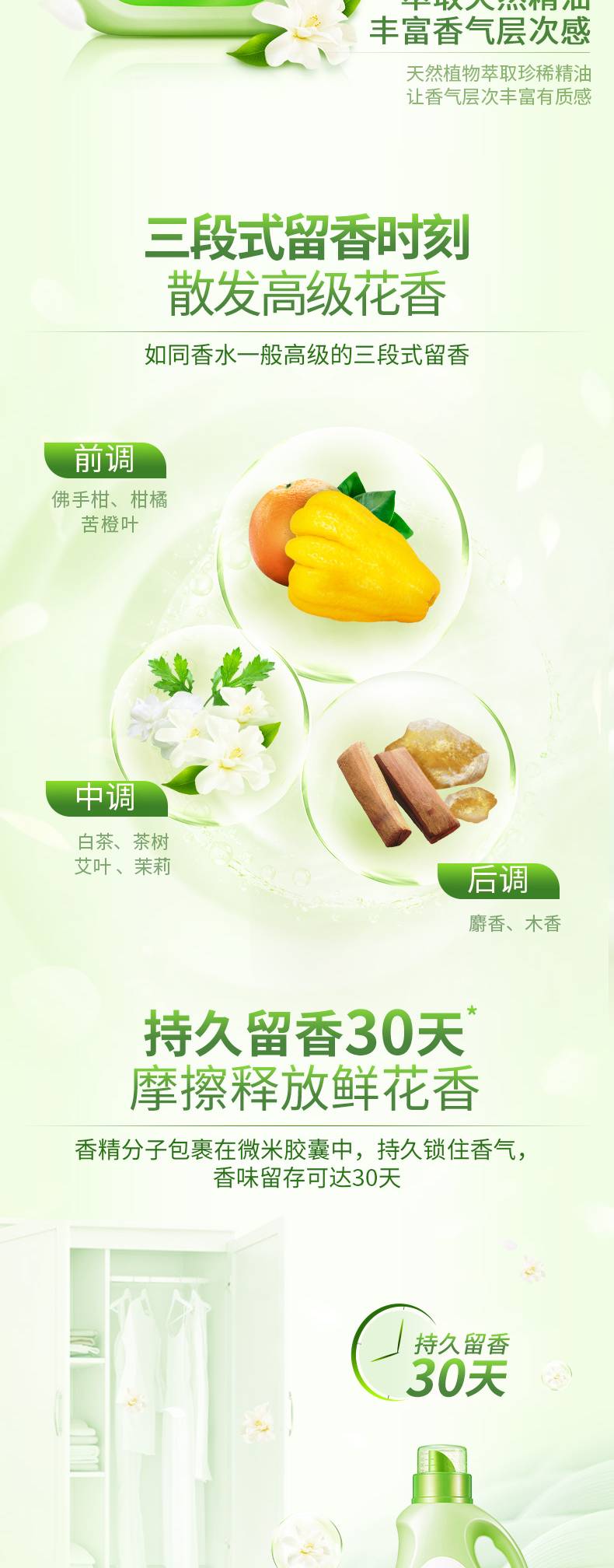 蓝月亮白茶香浓缩柔顺剂1kg 缓释香氛 柔软防静电