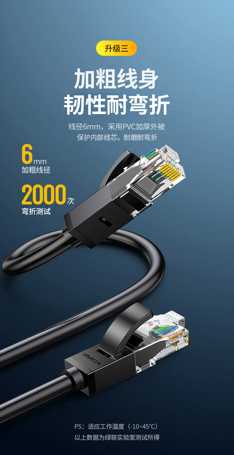绿联（UGREEN）六类网线 千兆高速宽带线 CAT6类网络工程家用电脑监控跳线 8芯双绞成品线缆 40米 黑色20169