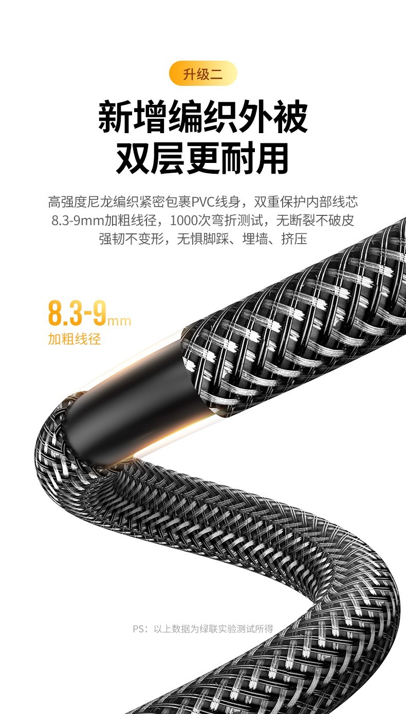绿联（UGREEN）HD102 HDMI线4k高清线2.0版3D电脑电视连接数据线 扁线 2米 10252