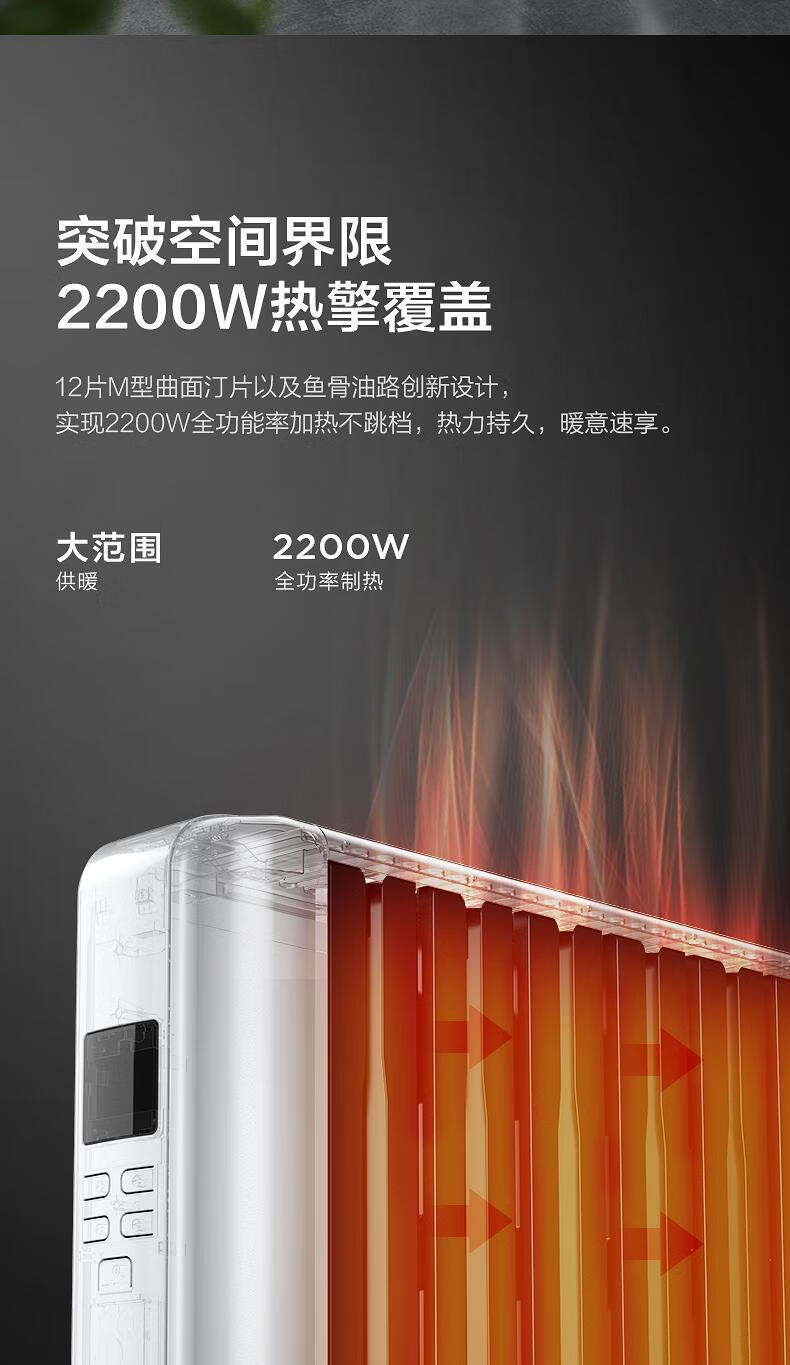 美的（Midea）油汀取暖器电暖器烤火炉全屋取暖干衣智能温显语音控制12片大热量恒温NYW-SR