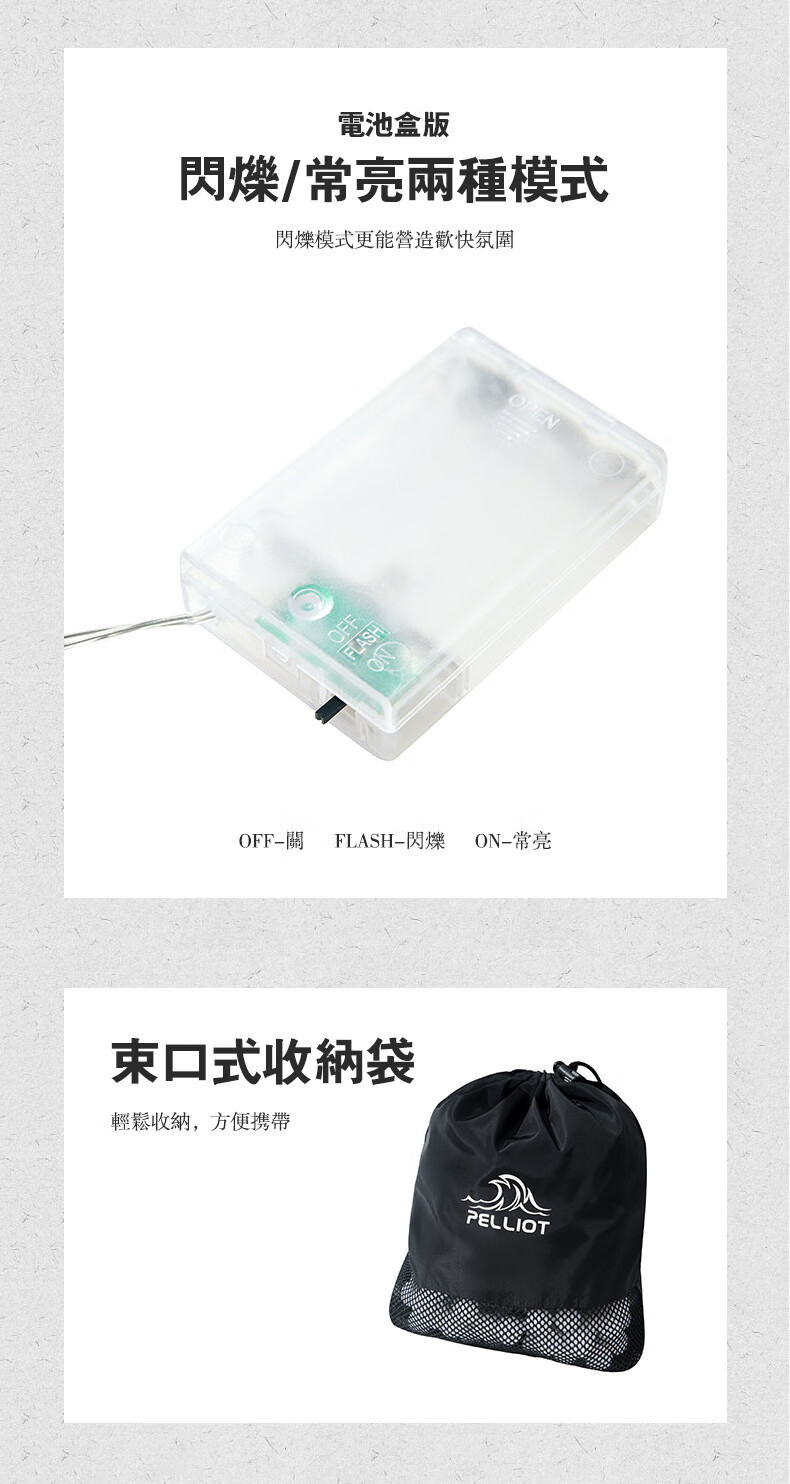 伯希和户外露营帐篷氛围灯串生日圣诞派对装饰LED照明USB气氛灯 小白球电池版（不含电池）