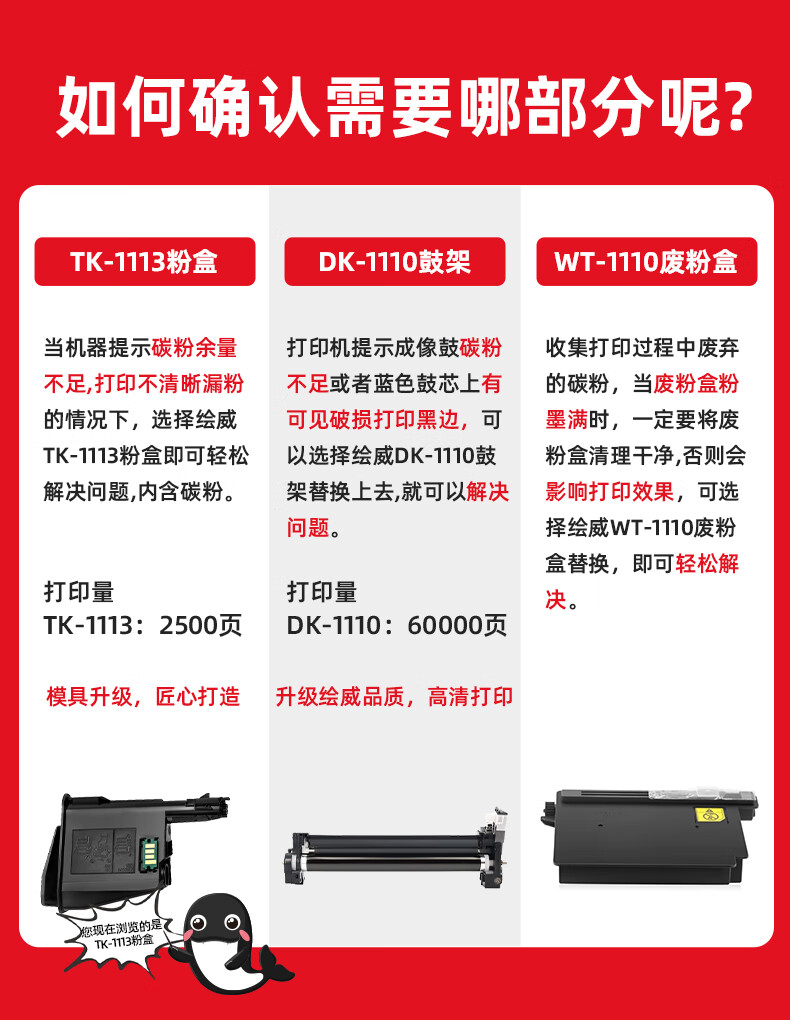 绘威 TK-1113粉盒 黑色 适用京瓷FS-1040MFP FS-1020MFP FS-1025MFP FS-1120MFP FS-1125MFP 1支装