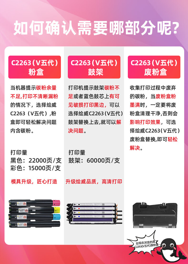 绘威 C2263废粉盒(V五代) 适用施乐Xerox DocuCentre-V C2263 C2265 1支装