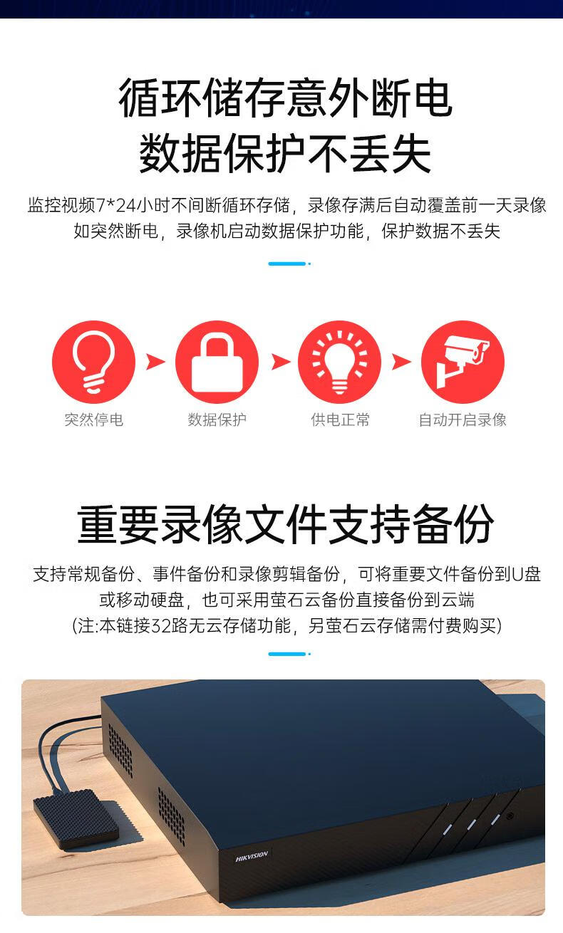海康威视网络硬盘录像机 监控NVR 4 8 16路 7804N-K1/C 【4路?可接600万】