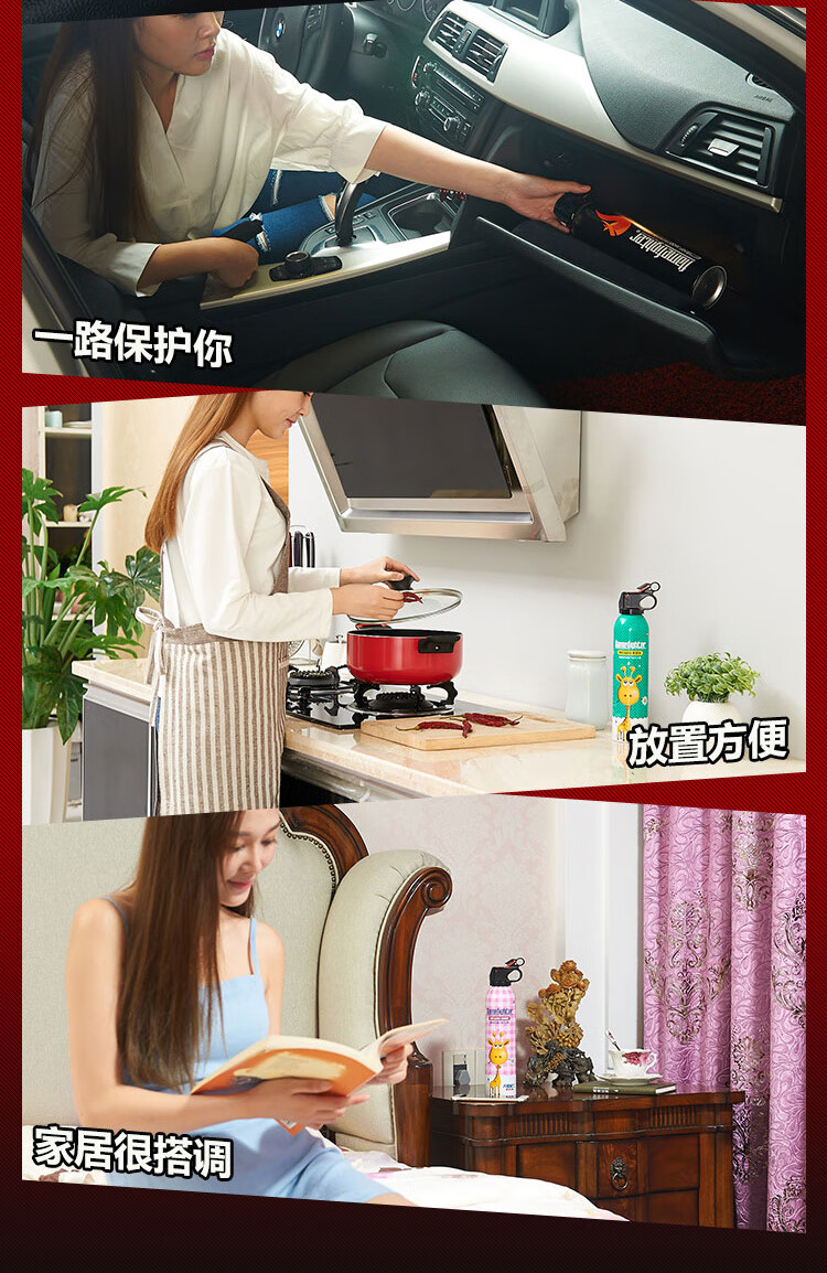 火焰战士 灭火器车载车用干粉灭火器 便携小型消防器材灭火器 MFJ520L 大爱天下 红色