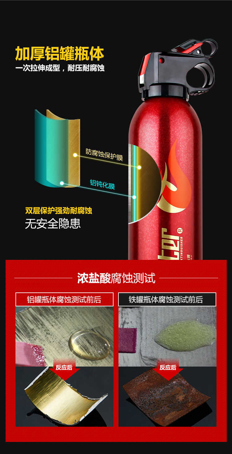 火焰战士 灭火器车载车用汽车干粉灭火器 便携小型消防器材灭火器 MFJ520 红色