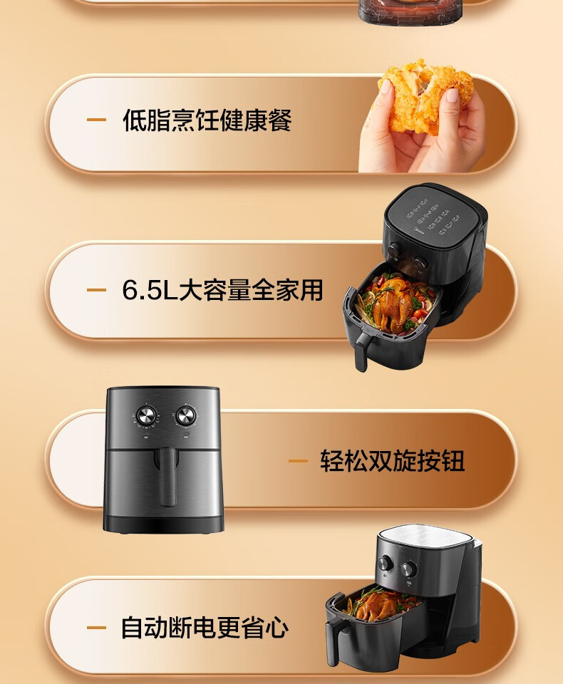 美的（Midea）空气炸锅家用多功能无油煎炸锅薯条机 6.5升大容量空气炸锅家用 MF-EKZ6503