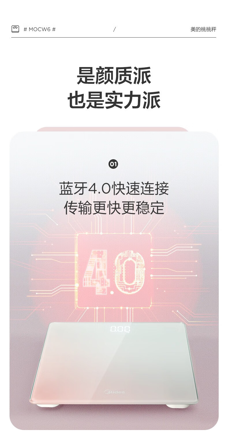 美的（Midea）精准家用健康秤电子秤女生减肥脂肪运动人体秤家用精准小型耐用智能体重秤桃桃秤MO-CW6