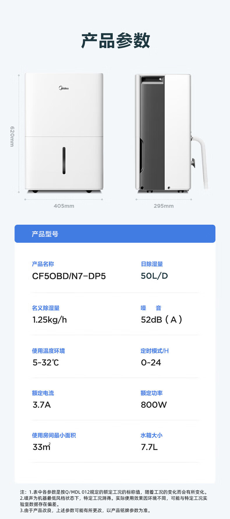 美的（Midea）家用除湿机除湿量50升/天抽湿机大仓库地下室工业除湿器家用CF50BD/N7-DP5