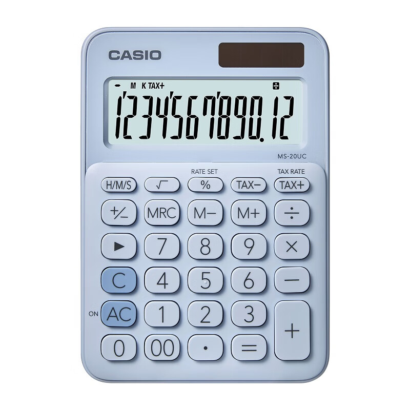 卡西欧（CASIO）少女心机办公计算器 12位数字双重电源计算器 天际蓝 MS-20UC-LB