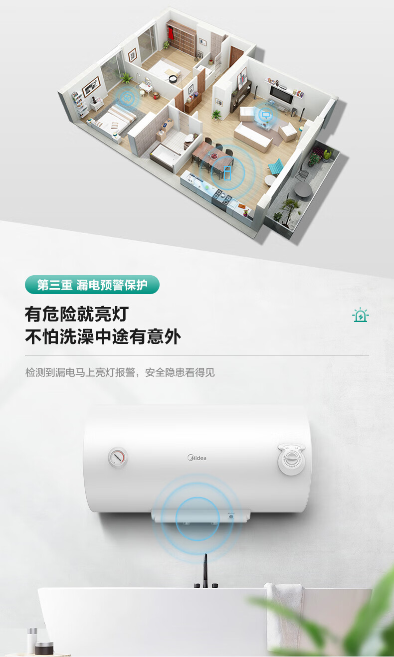 美的（Midea）50升2000W速热 蓝钻内胆耐用F50-A20MD1(HI) 电热水器 极地白 机械