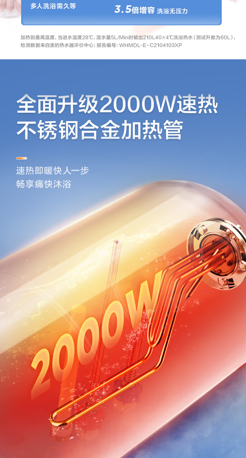 美的（Midea）热水器 家用储水式电热水器电 双重防漏电F40-15A3(HI) 电热水器 极地白 2000W 防电墙款