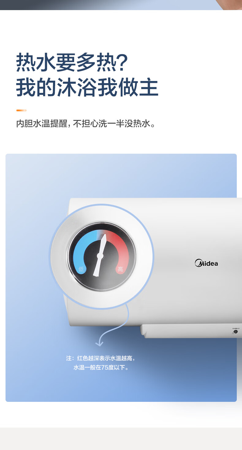 美的（Midea）热水器 家用储水式电热水器电 双重防漏电F40-15A3(HI) 电热水器 极地白 2000W 防电墙款