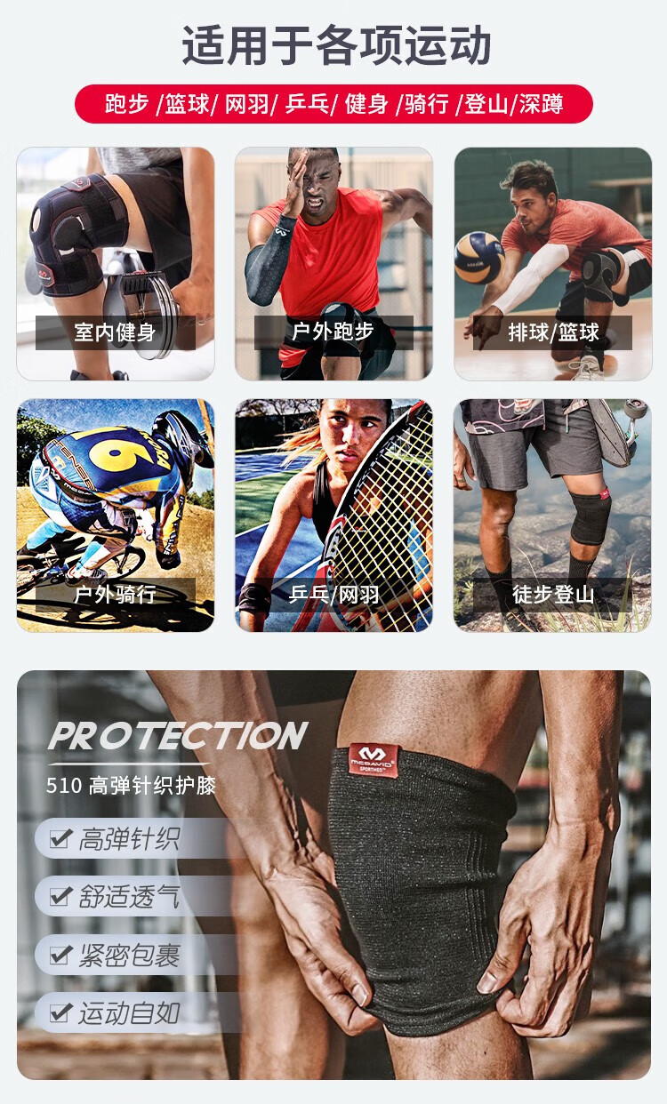 迈克达威 跑步骑行户外网羽篮球保暖针织高弹运动护具护膝510? M(35-38CM膝围)