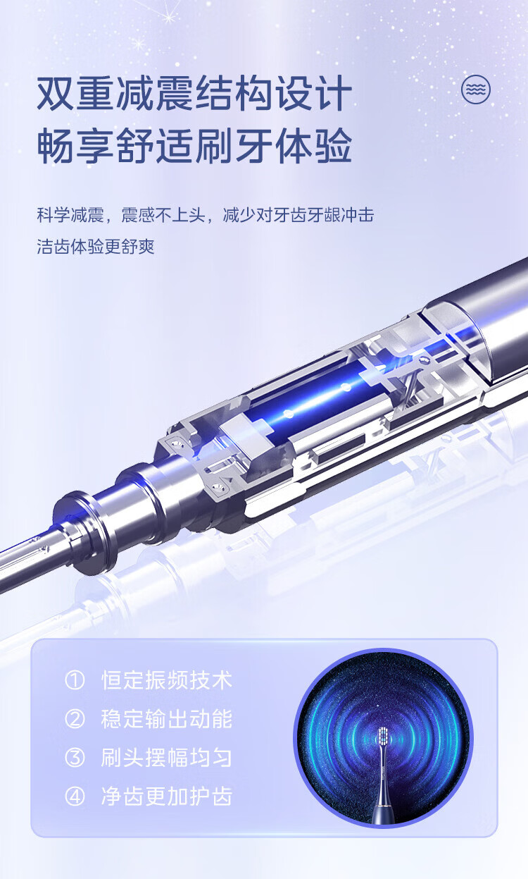 美的（Midea）电动牙刷成人 M2 声波震动 180天长续航 智能换区提醒 礼盒装（星黛紫）