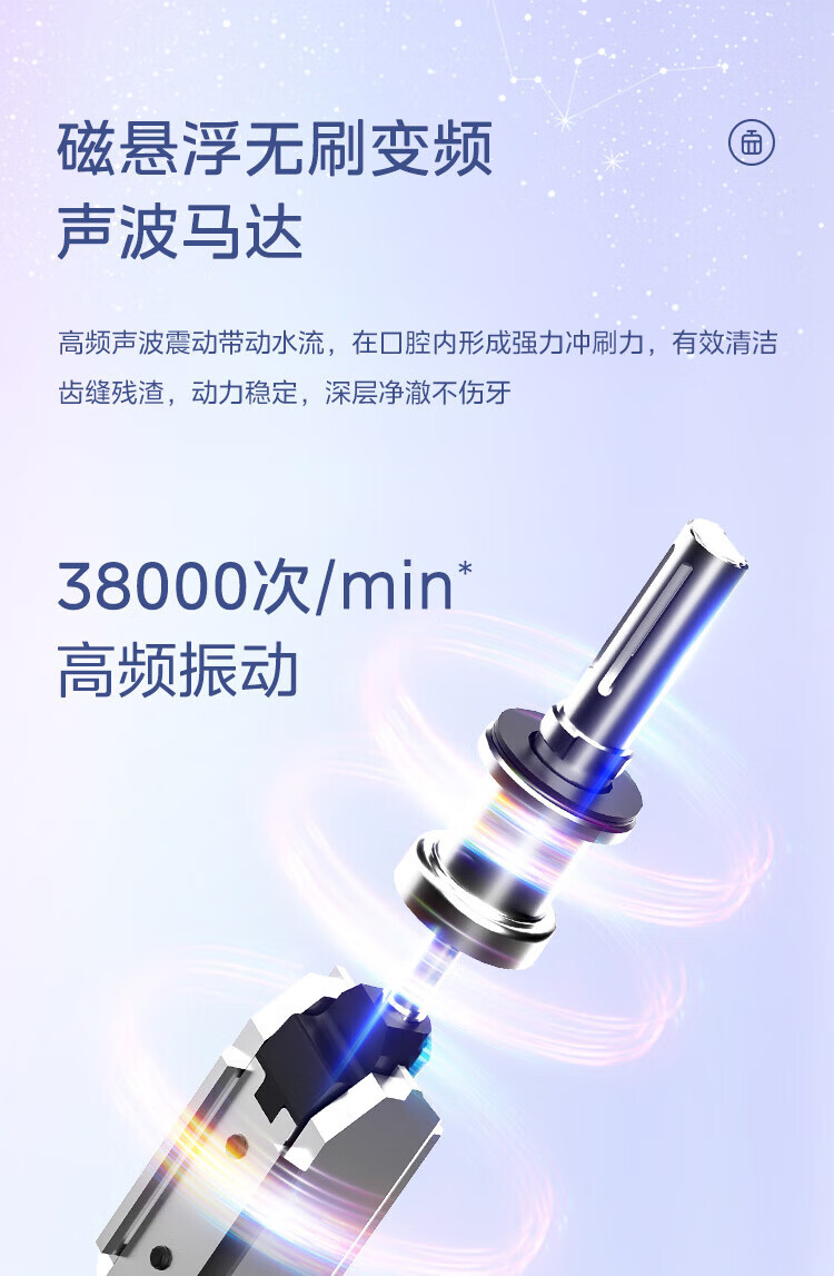 美的（Midea）电动牙刷成人 M2 声波震动 180天长续航 智能换区提醒 礼盒装（星黛紫）