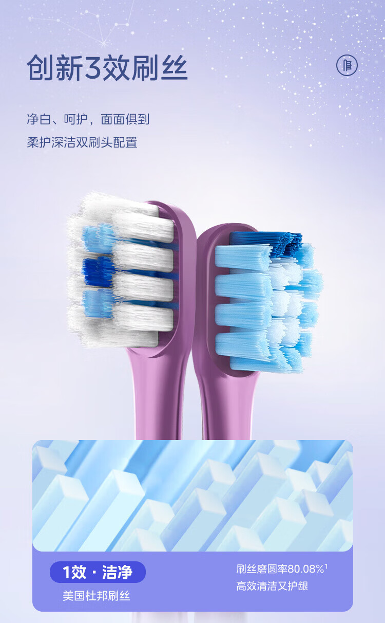 美的（Midea）电动牙刷成人 M2 声波震动 180天长续航 智能换区提醒 礼盒装（星黛紫）