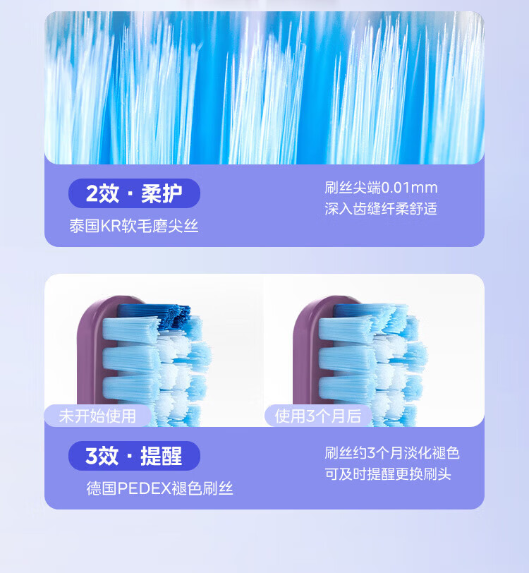 美的（Midea）电动牙刷成人 M2 声波震动 180天长续航 智能换区提醒 礼盒装（星黛紫）