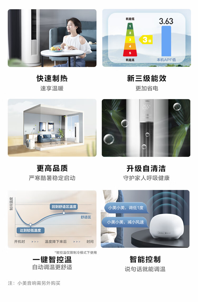 美的Midea?空调APP远程操控?KFR-72LW/N8MJA3?贴心智控?大3匹三级能效智能变频立柜式空调?自清洁空调机