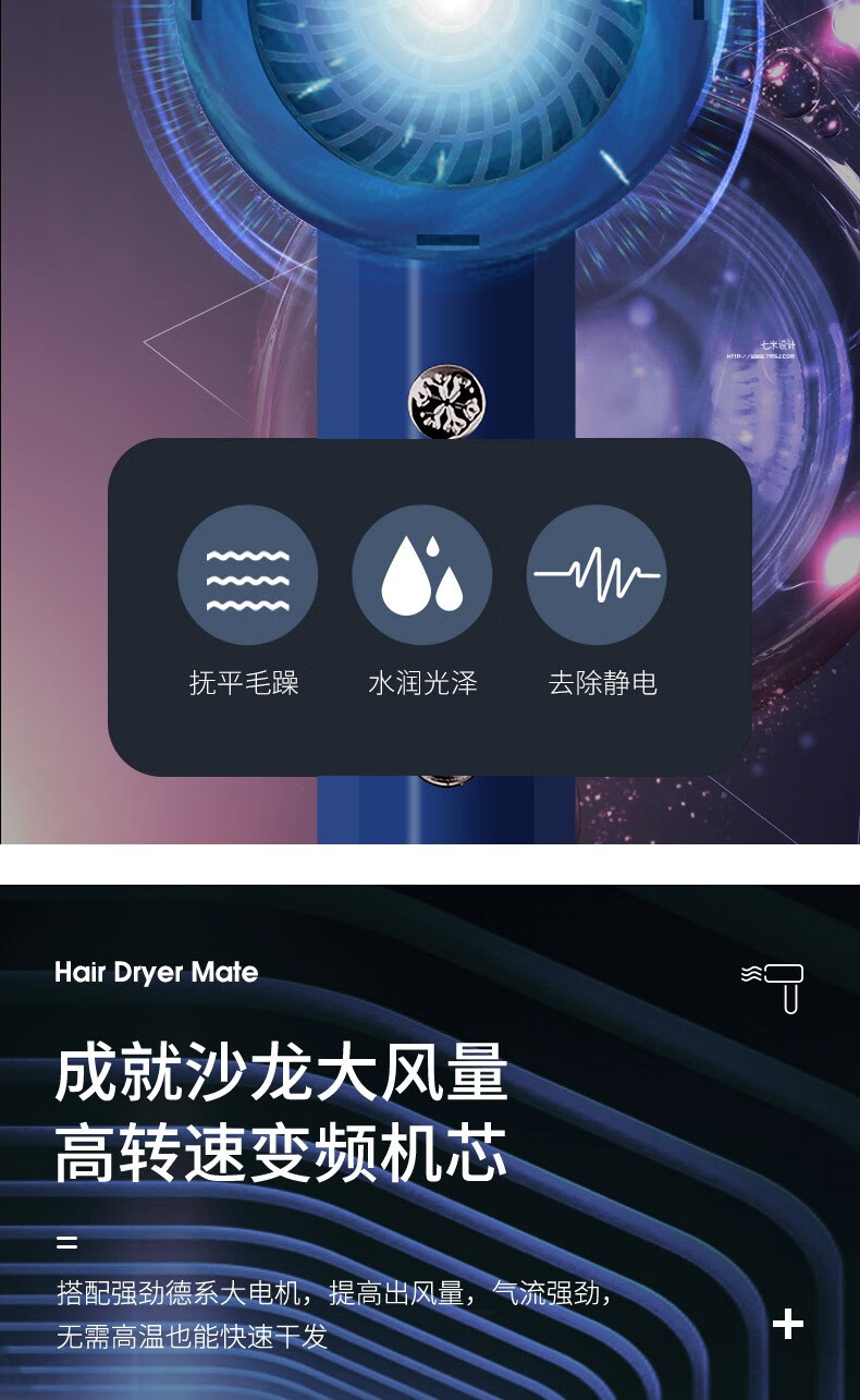 康佳（KKTV）吹风机 家用蓝光离子不伤发1000W大功率大风力吹风筒 便携电吹风机 KTKY-DCF03