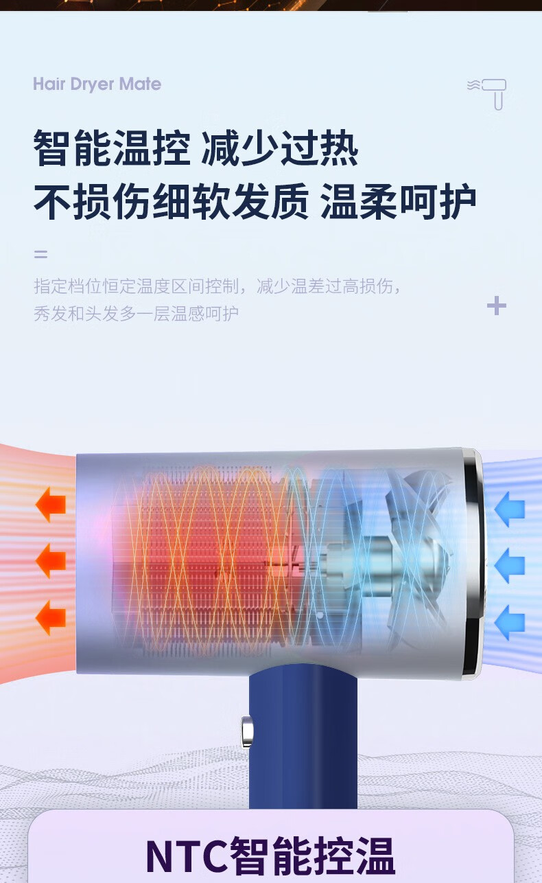 康佳（KKTV）吹风机 家用蓝光离子不伤发1000W大功率大风力吹风筒 便携电吹风机 KTKY-DCF03
