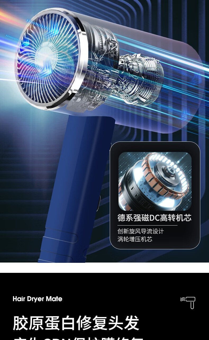 康佳（KKTV）吹风机 家用蓝光离子不伤发1000W大功率大风力吹风筒 便携电吹风机 KTKY-DCF03