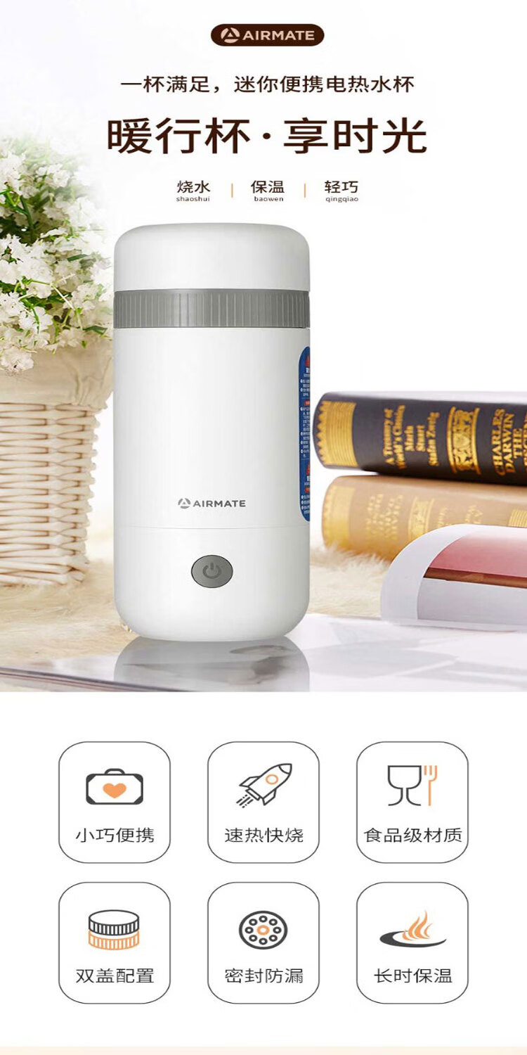 艾美特（Airmate）电热水杯小型便携式旅行水壶保温杯办公室加热水杯CR0309