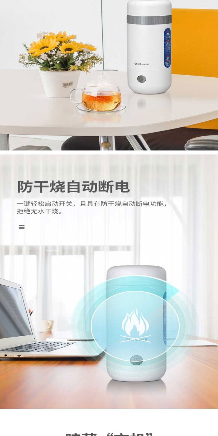 艾美特（Airmate）电热水杯小型便携式旅行水壶保温杯办公室加热水杯CR0309