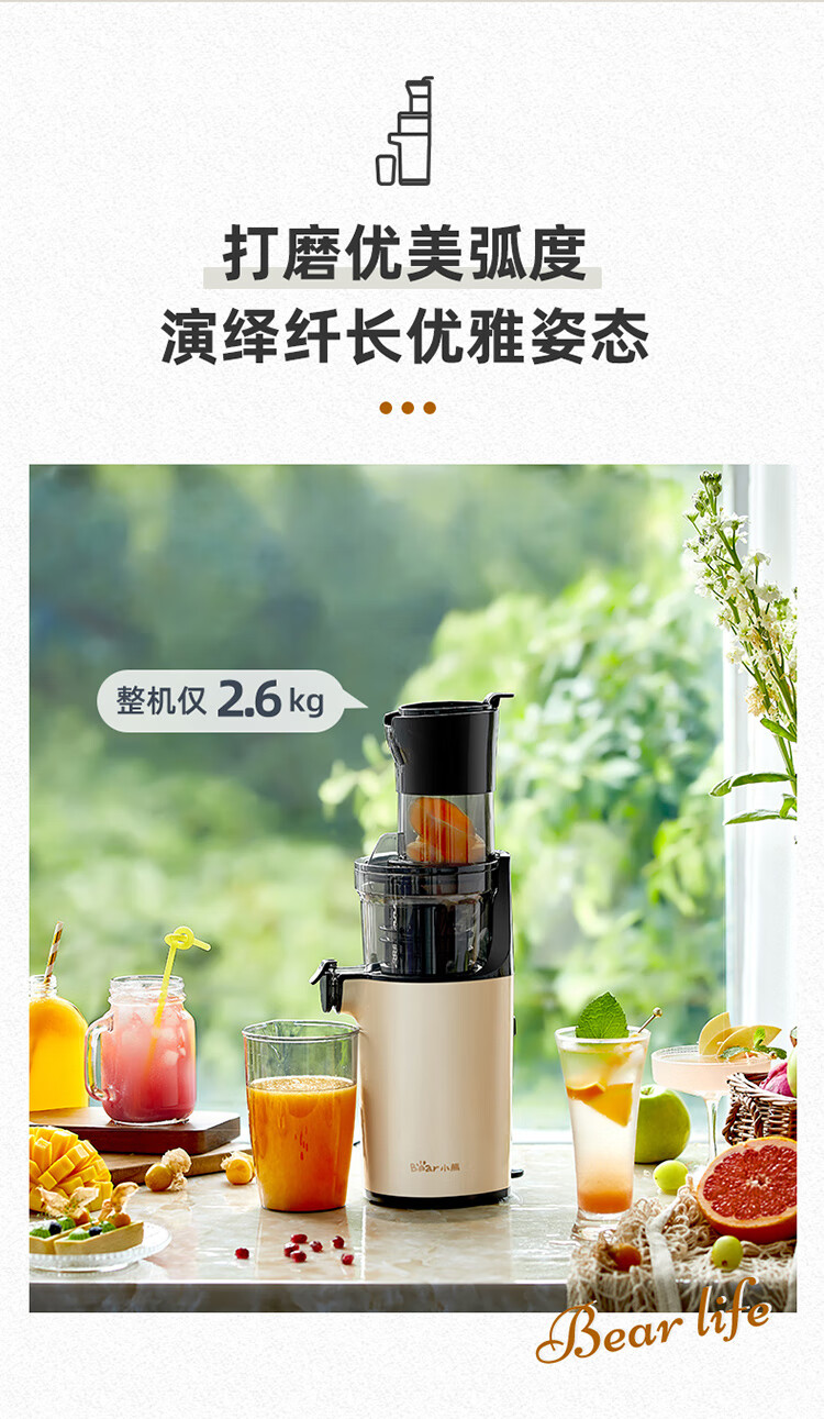 小熊（Bear）原汁机 家用多功能电动榨汁机 全自动冷压炸果汁果蔬机 渣汁分离 YZJ-C02S5小熊