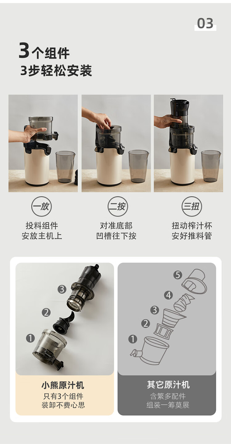 小熊（Bear）原汁机 家用多功能电动榨汁机 全自动冷压炸果汁果蔬机 渣汁分离 YZJ-C02S5小熊