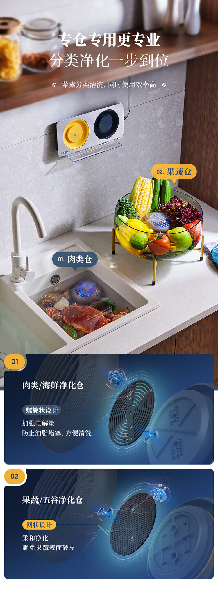 东菱（Donlim）分类果蔬净化器 果蔬清洗机 去农残净化机器 食材清洁 无线 双头二代升级款 DL-1271