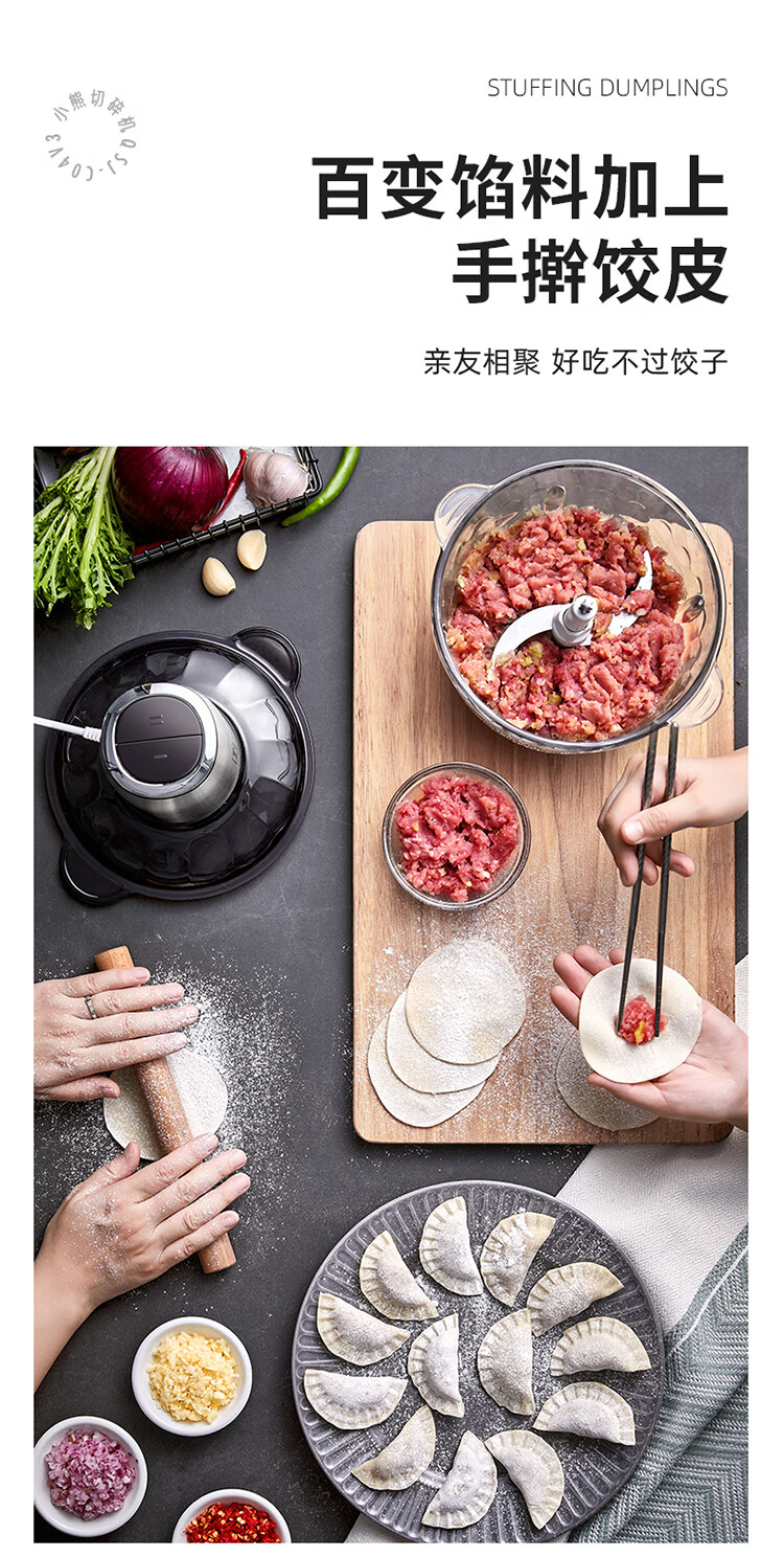小熊（Bear）绞肉机家用 绞馅机 碎肉机 电动多功能料理搅拌打肉饺子肉馅 蒜蓉机不锈钢 QSJ-C04V3 2.5L小熊