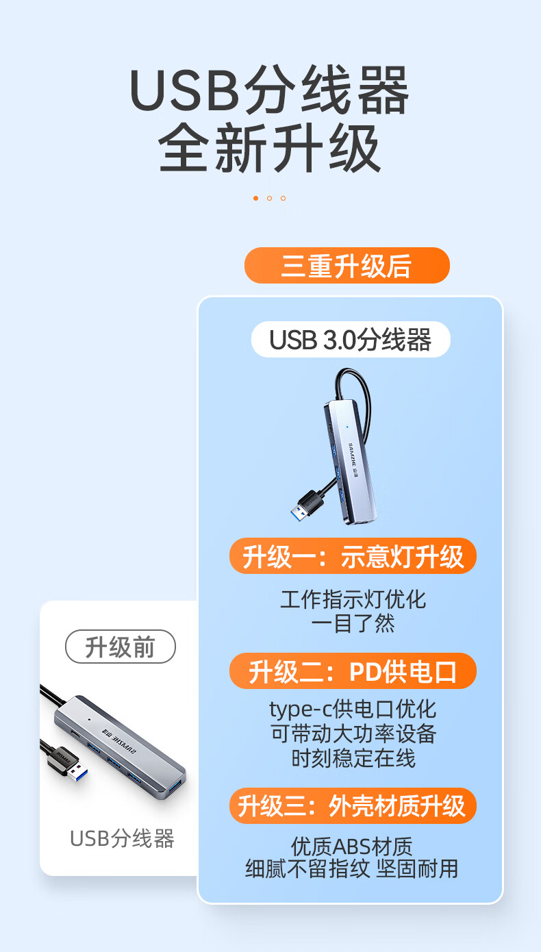 山泽(SAMZHE) USB3.0分线器  USB拓展坞适用笔记本一拖多接口带充电口转换器转接头延长线 HUB11
