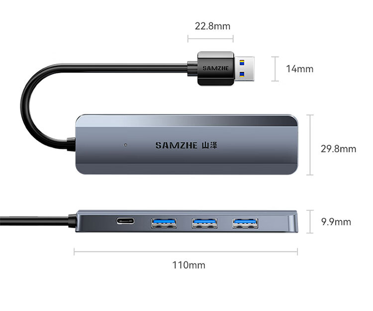 山泽(SAMZHE) USB3.0分线器  USB拓展坞适用笔记本一拖多接口带充电口转换器转接头延长线 HUB11
