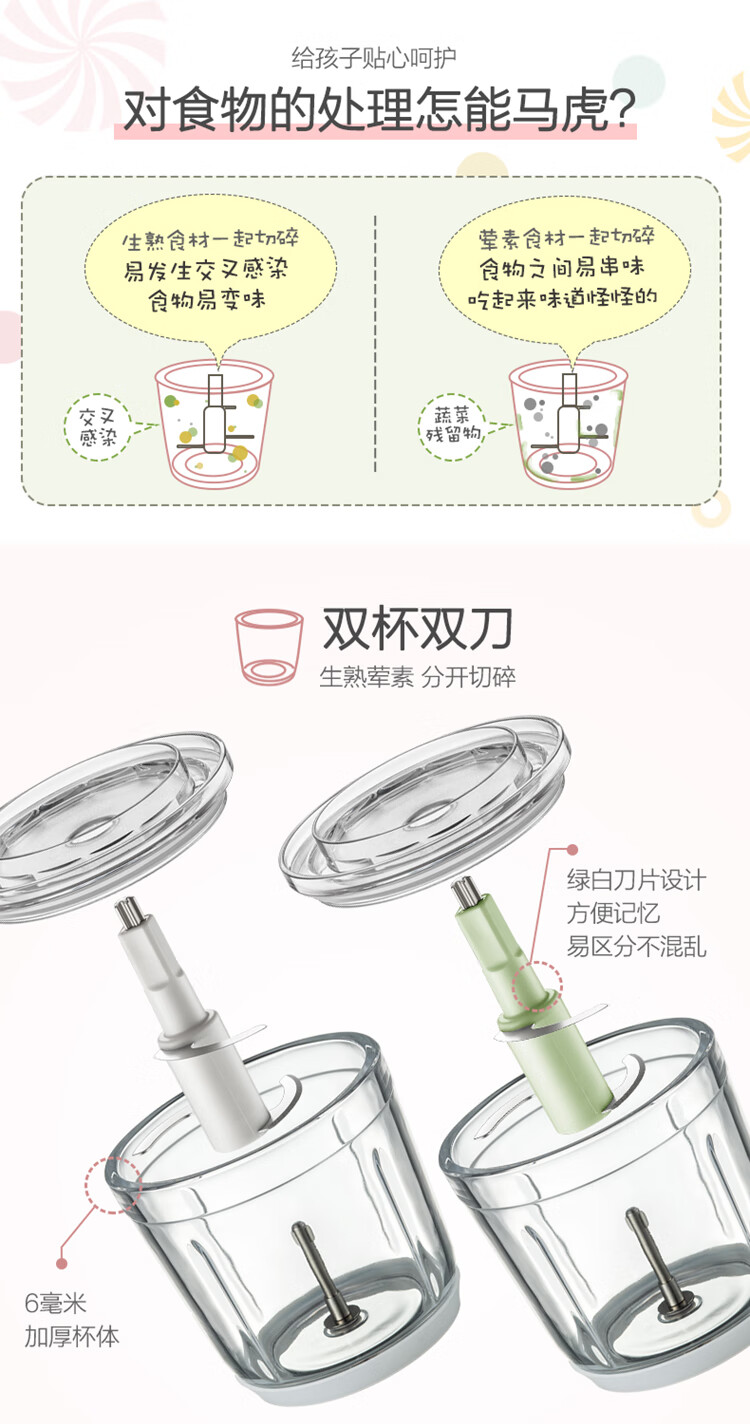 小熊（Bear）绞肉机家用 辅食机婴儿 小型绞馅机 碎肉机 打肉机 蒜蓉机 不锈钢搅肉机 QSJ-B02X5 0.6L小熊