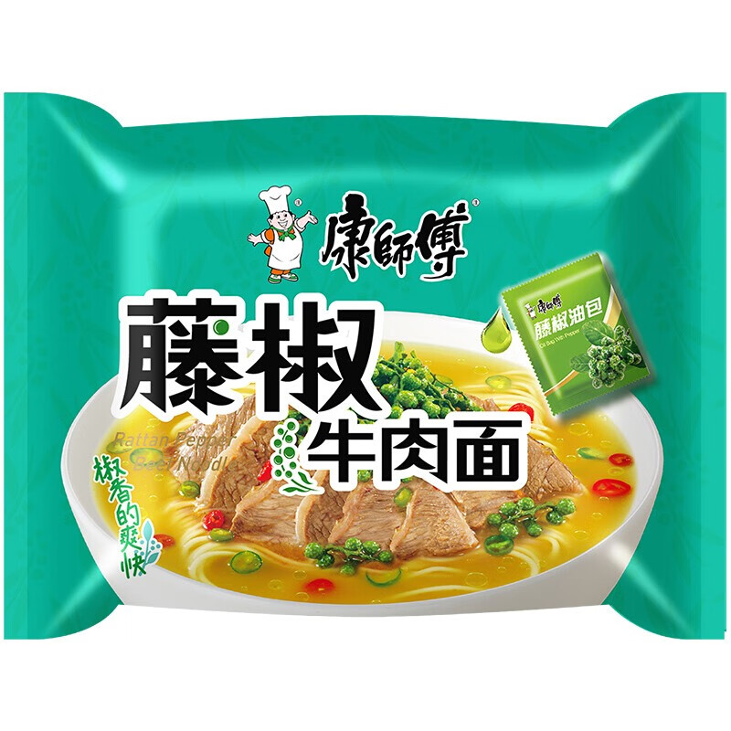 康师傅 经典袋面藤椒牛肉面（1*24袋 整箱装）