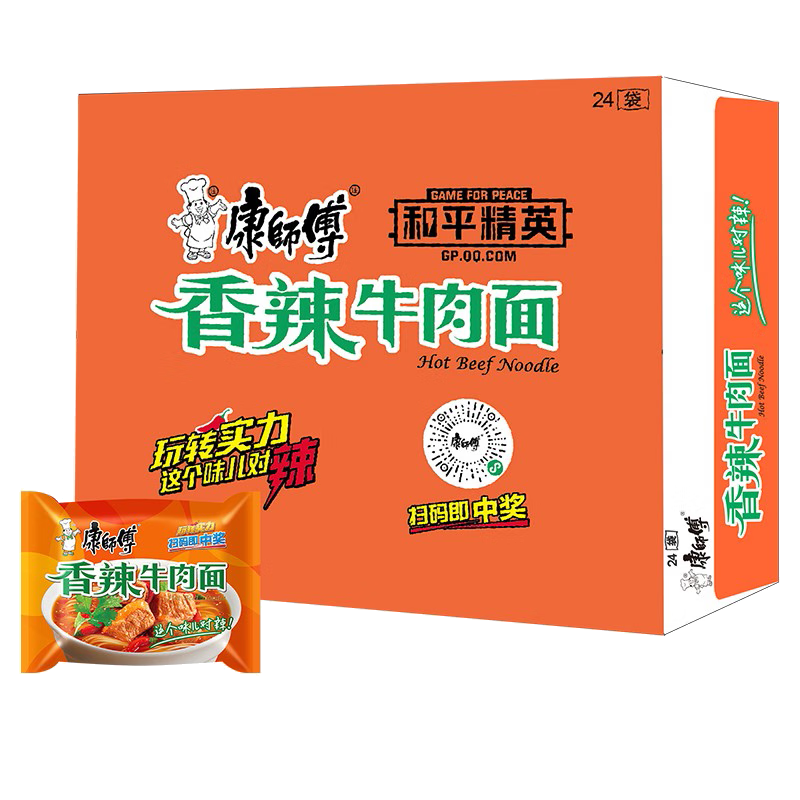 康师傅 经典袋面香辣牛肉面（1*24袋 整箱装）
