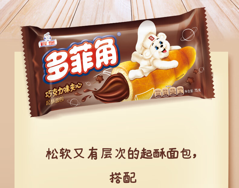 宾堡 营养早晨食品办公室休闲零食下午茶多菲角巧克力夹心起酥面包 1P 75g*6