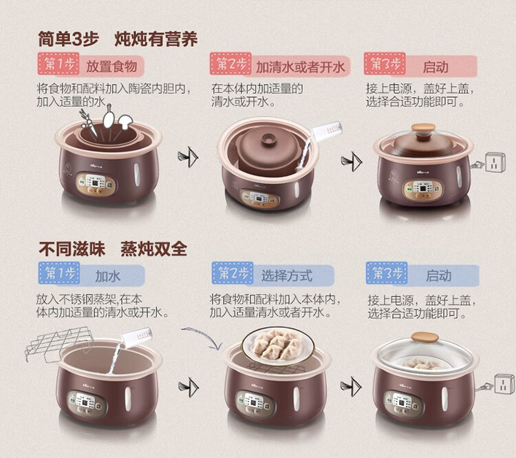 小熊（Bear）电炖锅 家用电炖盅紫砂锅煲汤锅隔水炖盅炖汤煮粥锅 DDZ-A25Z1小熊